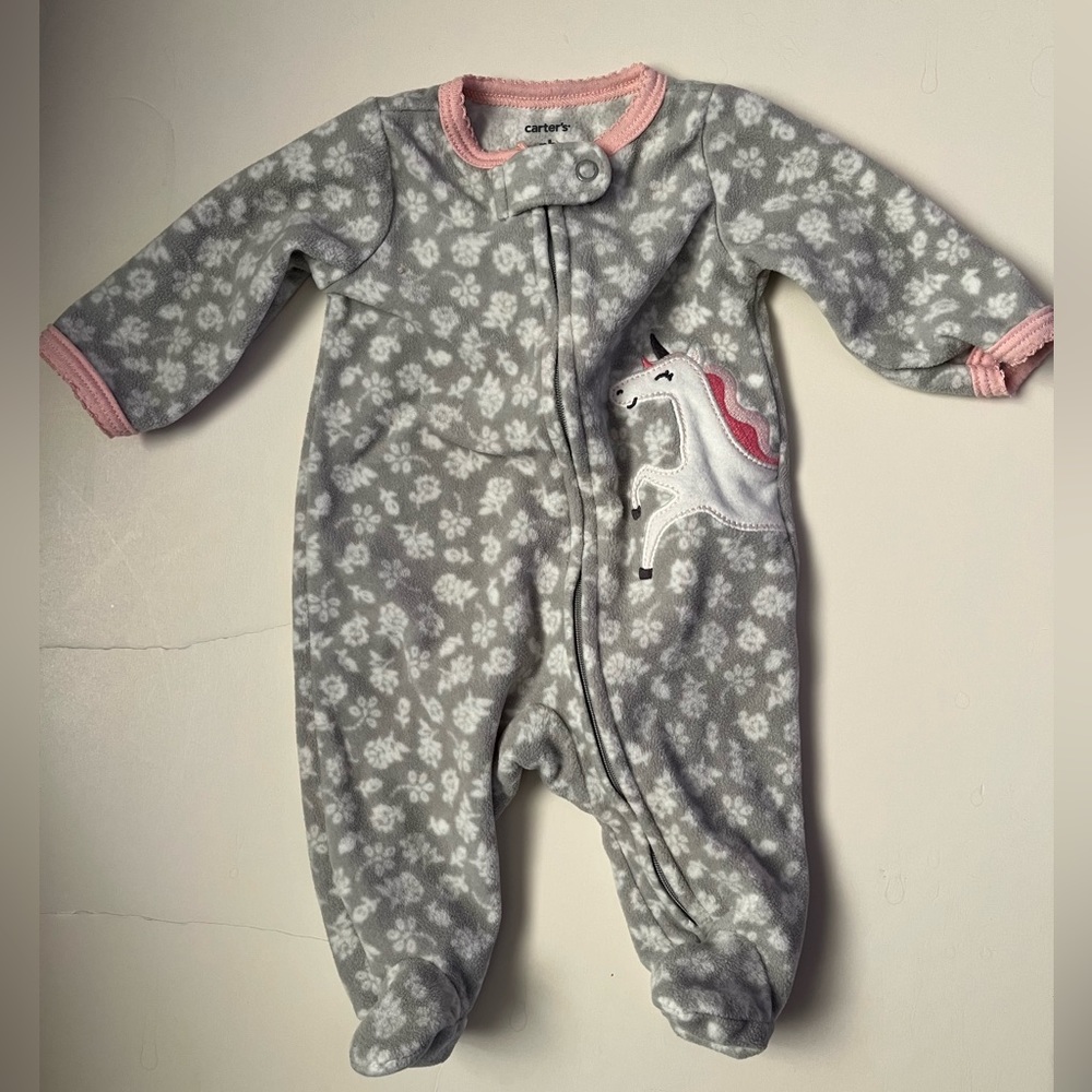 Carter’s unicorn newborn 2 way zip fleece footies